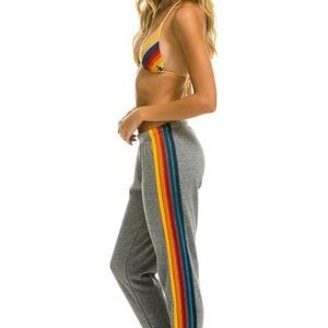 Aviator Nation Gray Track Pants with Rainbow Stripes